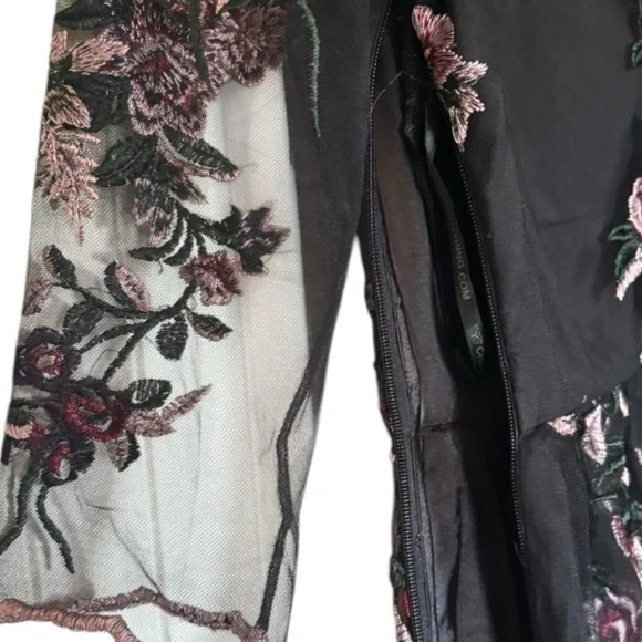 Chi Chi London Black Embroidered Floral Dress US Size 10 - Picture 7 of 10